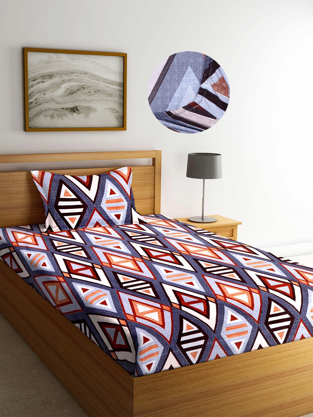 

Arrabi Multicoloured Geometric 300 TC Single Bedsheet with 1 Pillow Covers, Multi