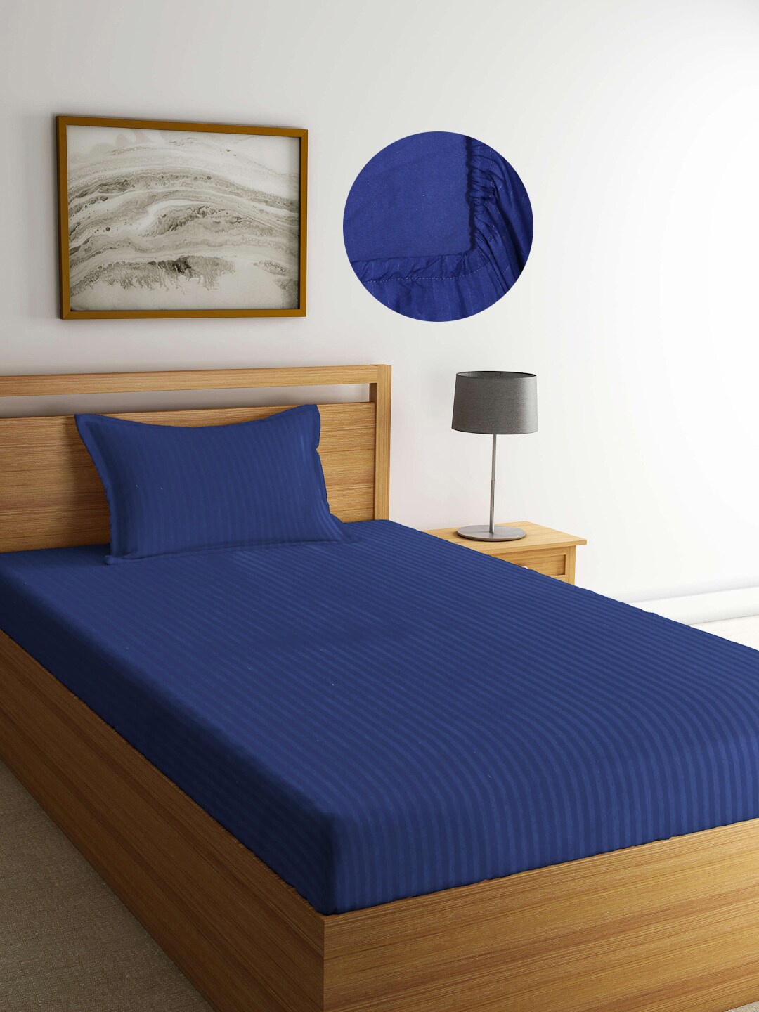 

Arrabi Blue Striped 300 TC Single Bedsheet with 1 Pillow Covers