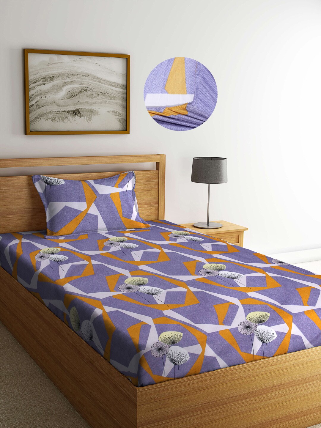 

Arrabi Grey Graphic 300 TC Single Bedsheet with 1 Pillow Covers