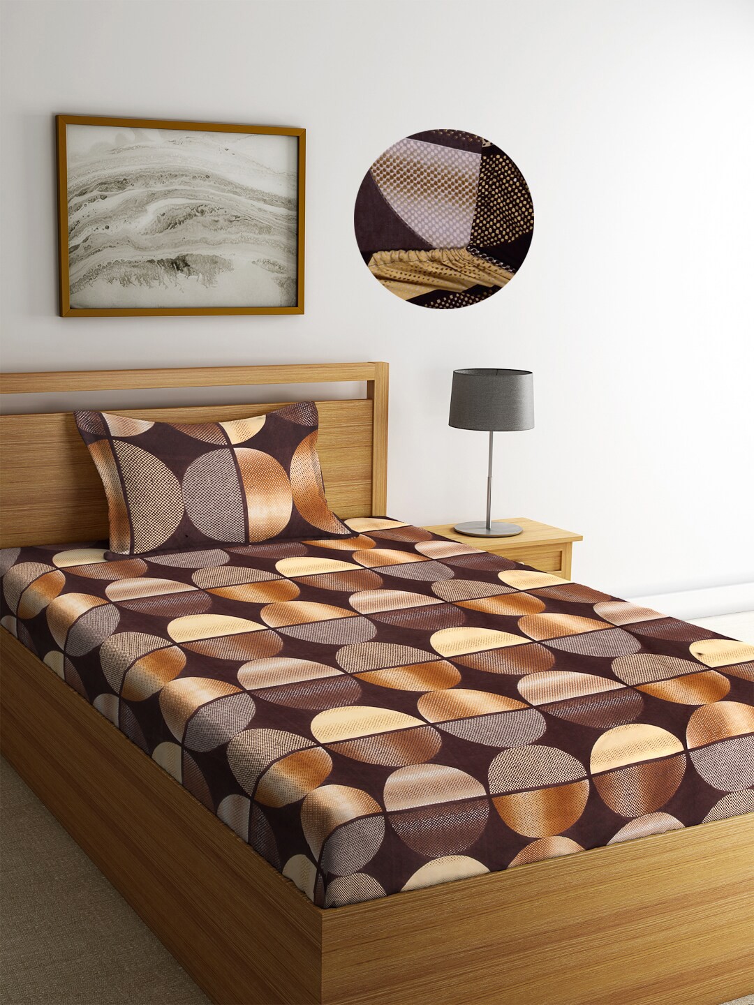 

Arrabi Brown Geometric 300 TC Single Bedsheet with 1 Pillow Covers
