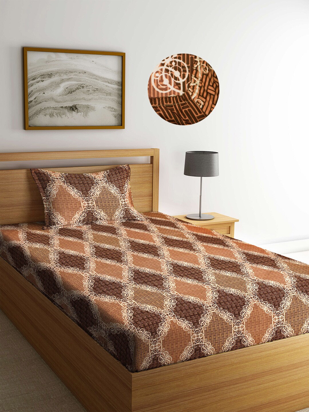 

Arrabi Brown Ethnic Motifs 300 TC Single Bedsheet with 1 Pillow Covers