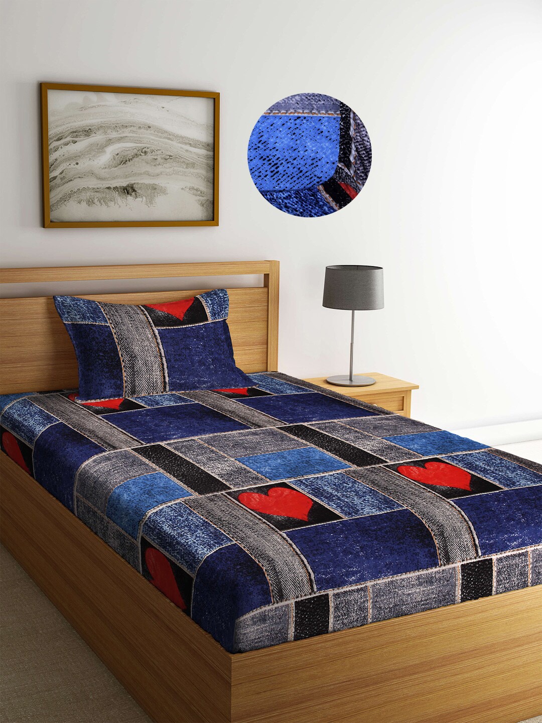 

Arrabi Blue Graphic 300 TC Single Bedsheet with 1 Pillow Covers