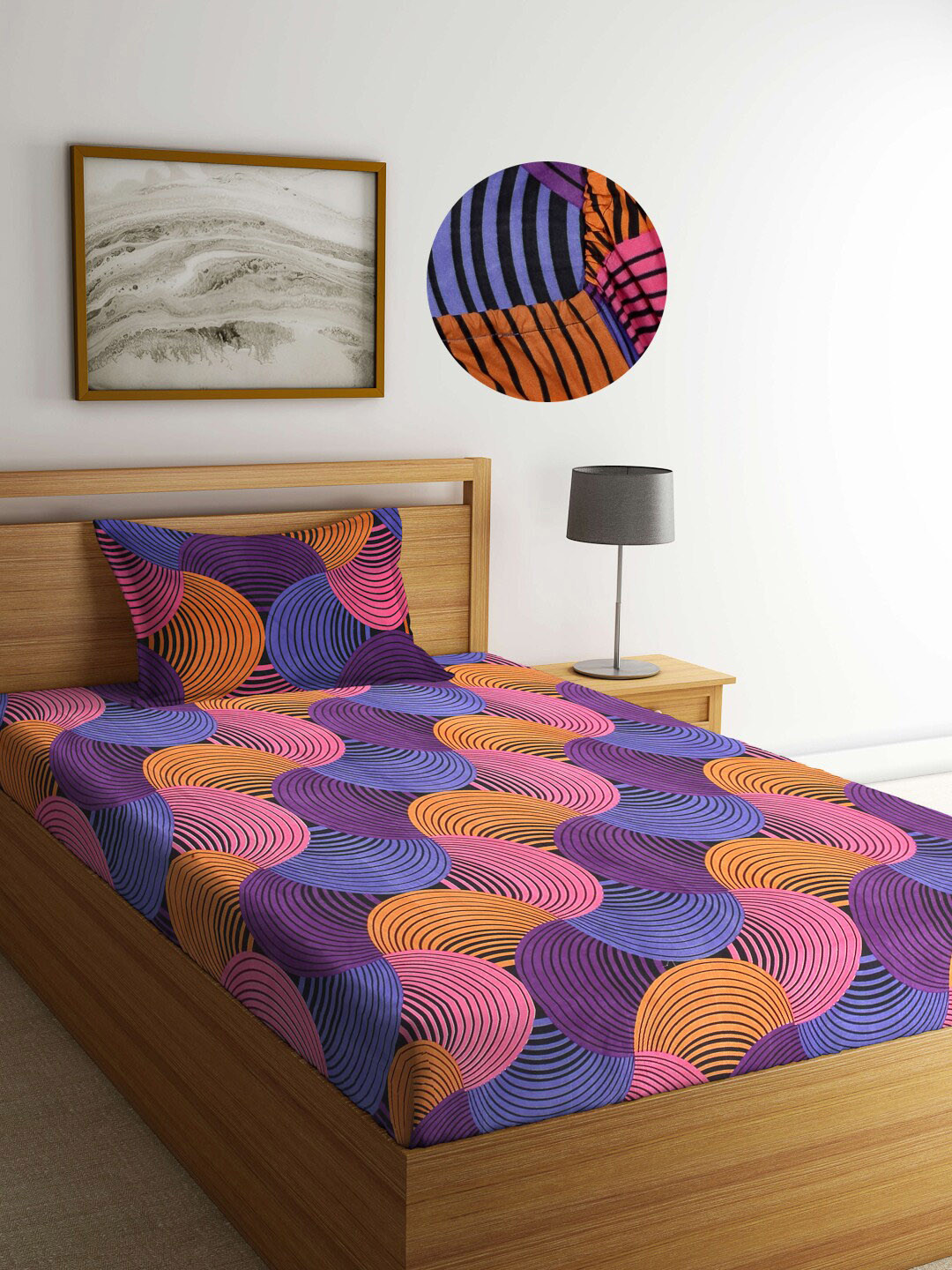 

Arrabi Purple Graphic 300 TC Single Bedsheet with 1 Pillow Covers