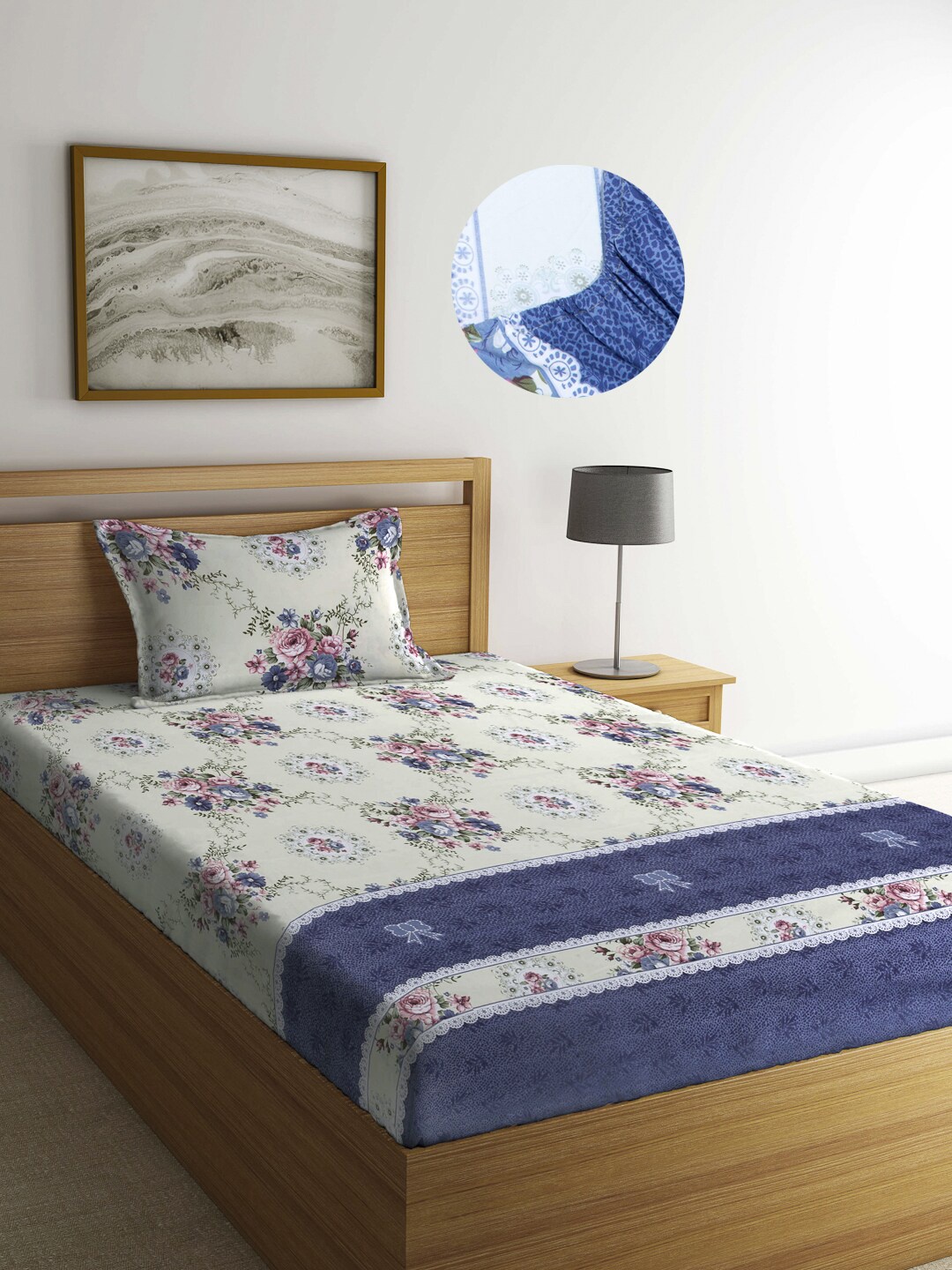 

Arrabi Multicoloured Floral 300 TC Single Bedsheet with 1 Pillow Covers, Multi