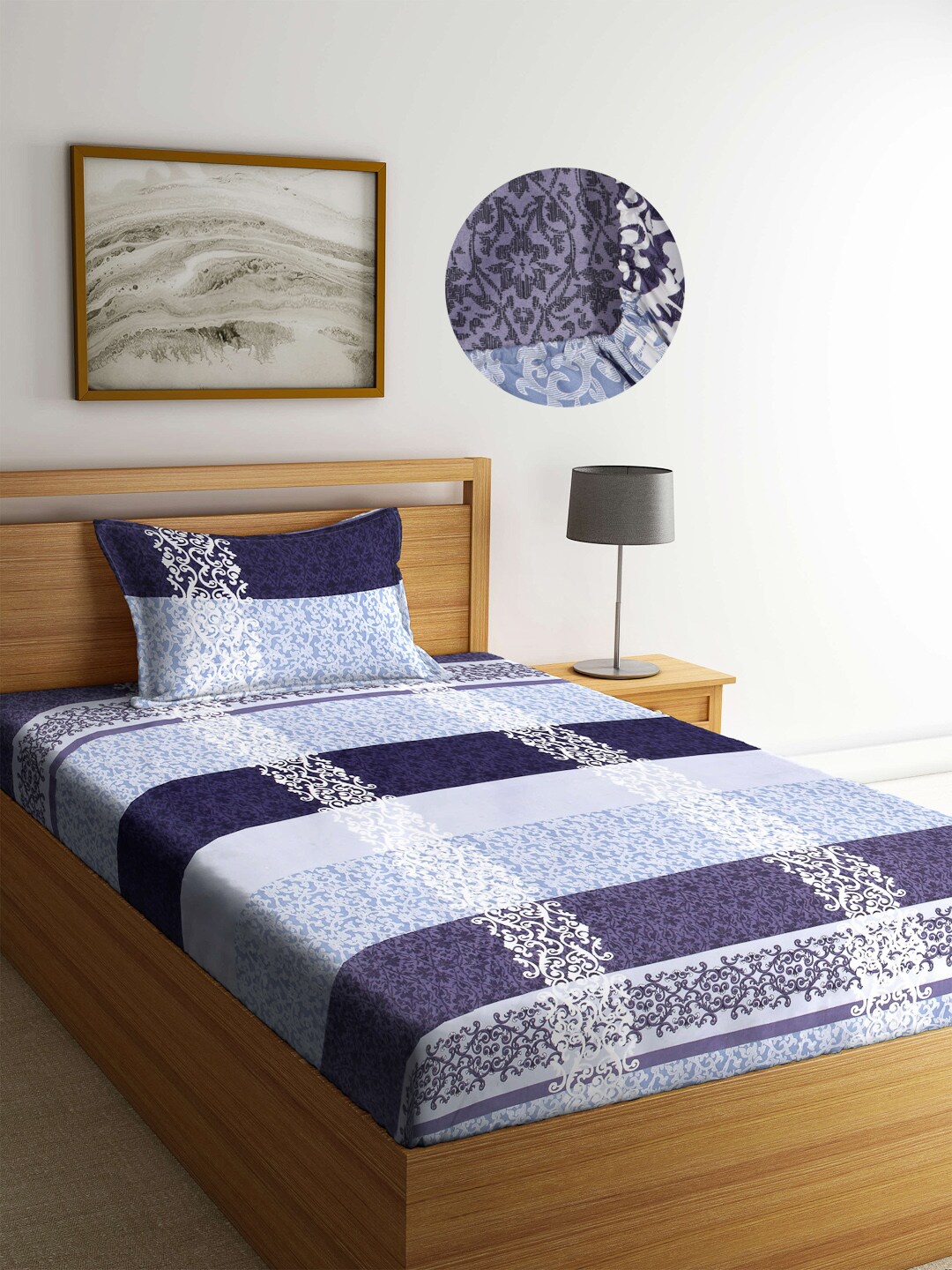 

Arrabi Blue 300 TC Single Ethnic Motif Cotton Bedsheet with 1 Pillow Cover