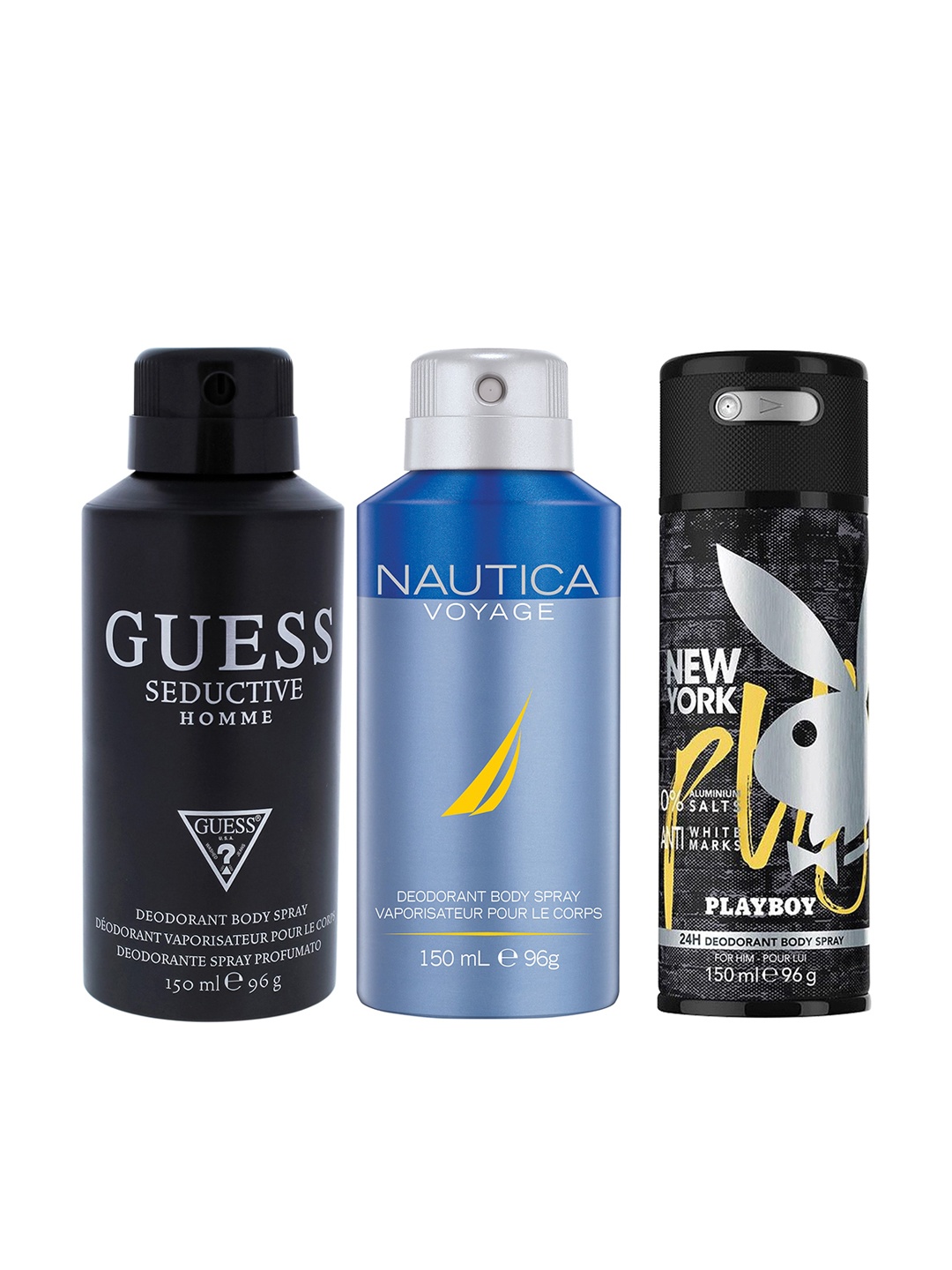 

GUESS x Nautica x Playboy Men Set of 3 Deodorant Body Spray - 150ml each, Black