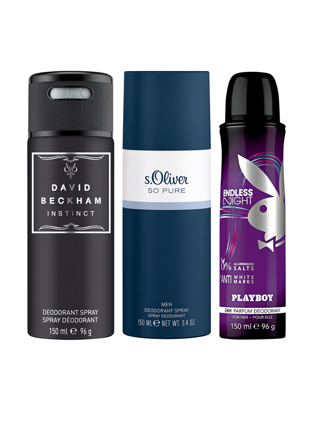 

DAVID BECKHAM Set Of Instinct + s.Oliver So Pure Man + Playboy Endless Night Deodorant, Black