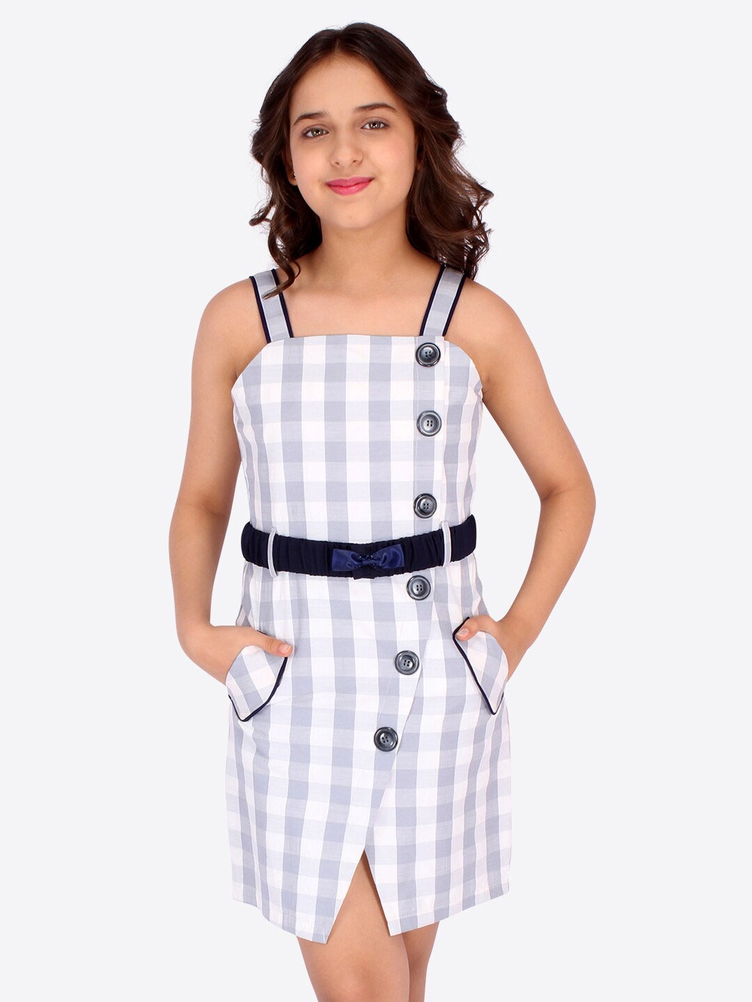 

CUTECUMBER Girls Grey & White Checked Sheath Dress