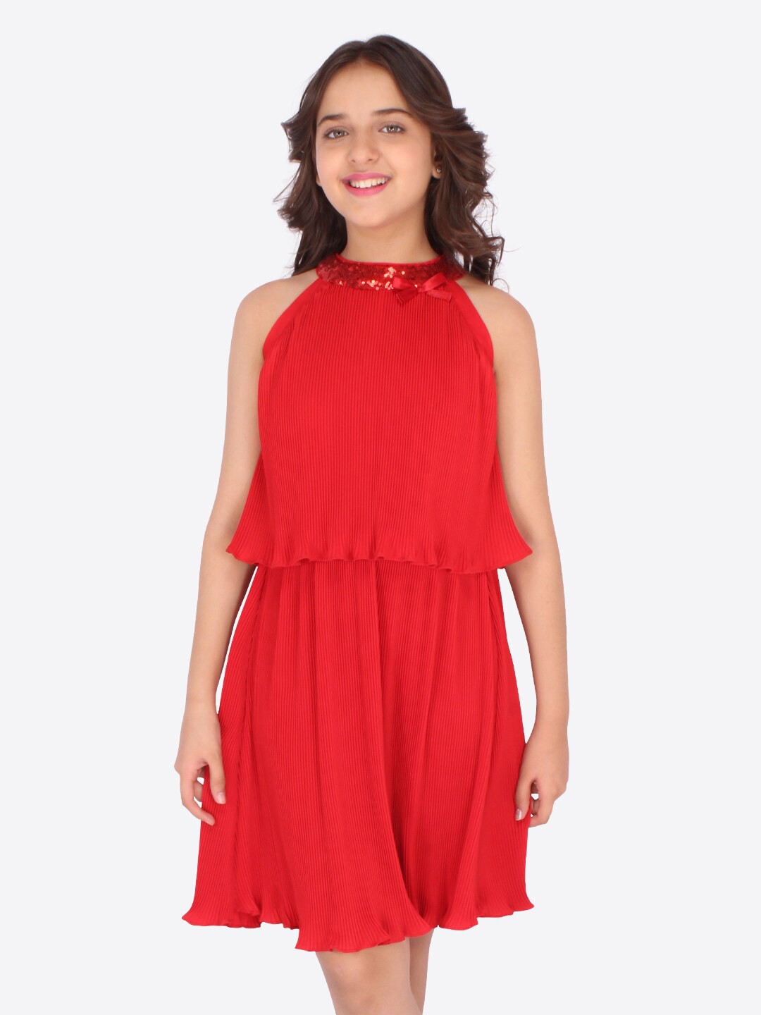 

CUTECUMBER Red Georgette Dress