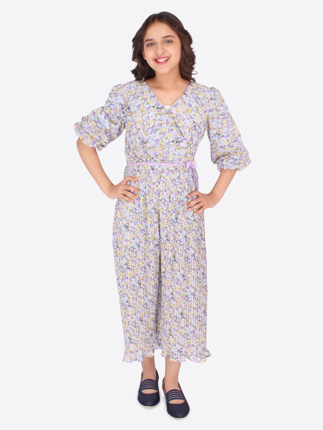 

CUTECUMBER Girls Purple & Yellow Printed Culotte Jumpsuit