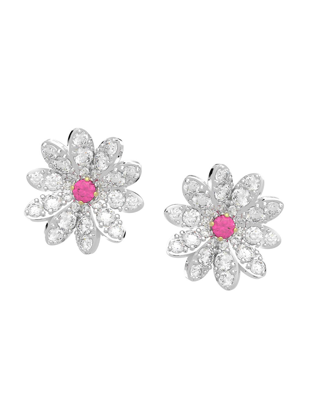 

SWAROVSKI Silver-Plated Pink & White Floral Crystals Studs Earrings