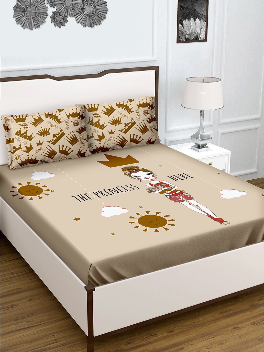 

BELLA CASA Brown 180 TC King Bedsheet with 2 Pillow Cover