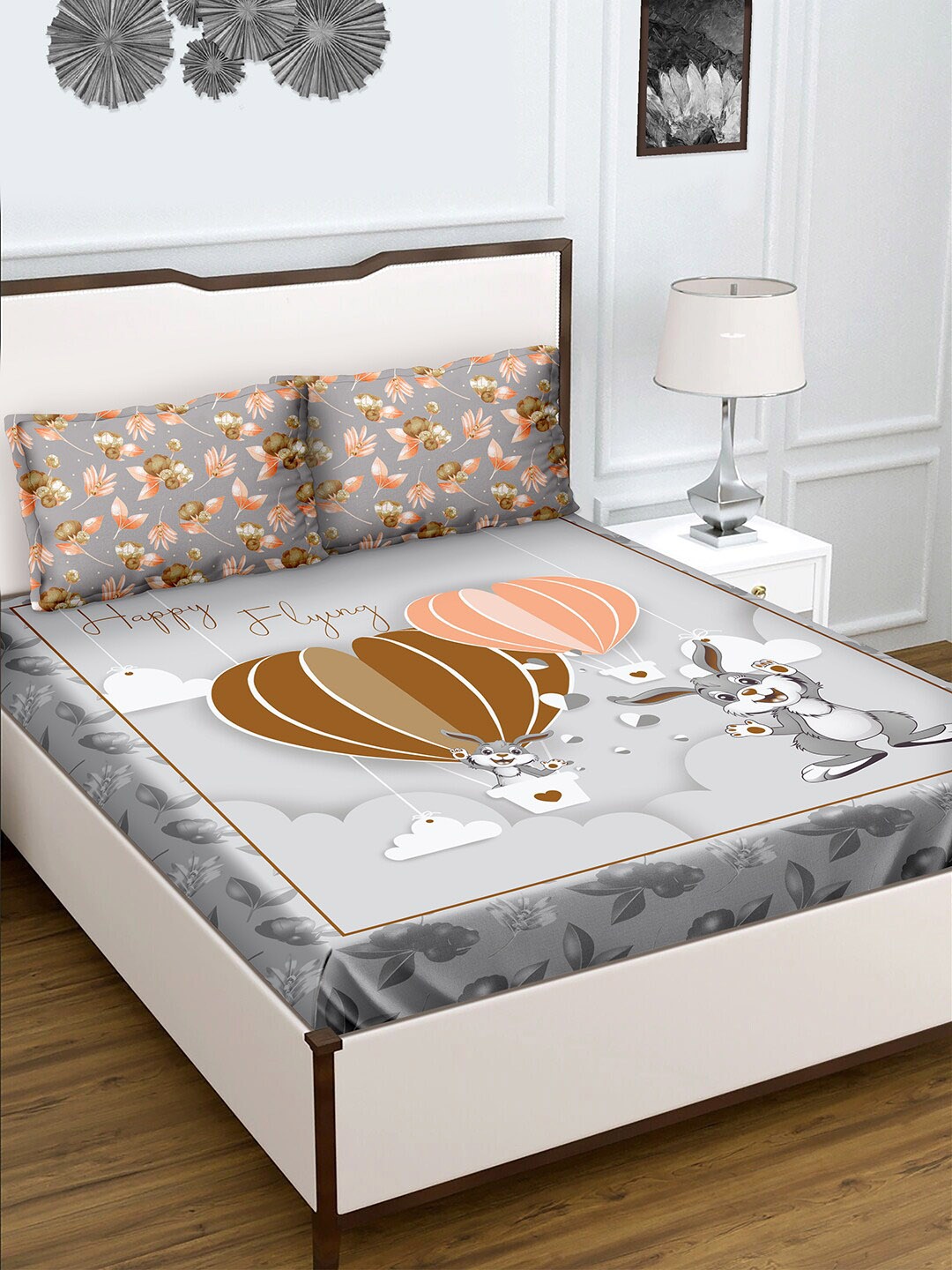 

BELLA CASA Grey 180 TC King Bedsheet with 2 Pillow Covers