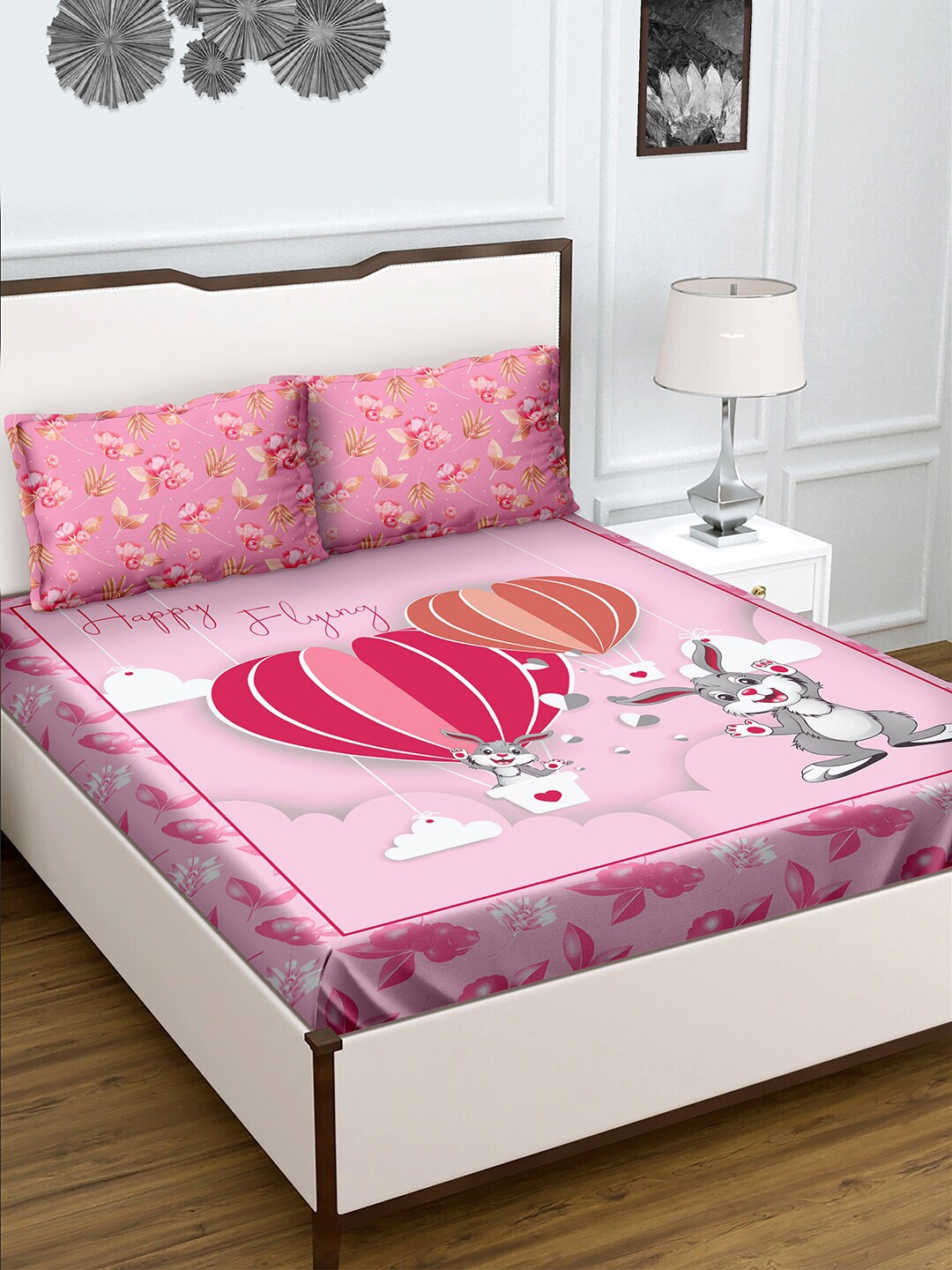 

BELLA CASA Pink 180 TC King Bedsheet with 2 Pillow Covers