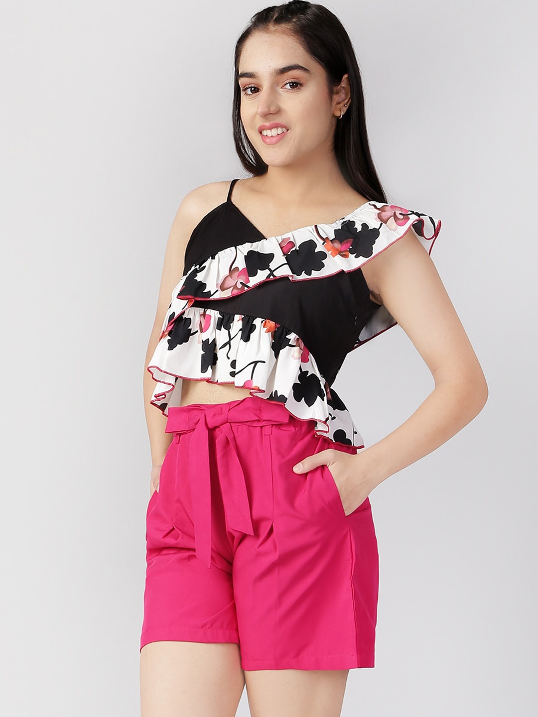

Naughty Ninos Girls Black & Maroon Printed Top with Shorts