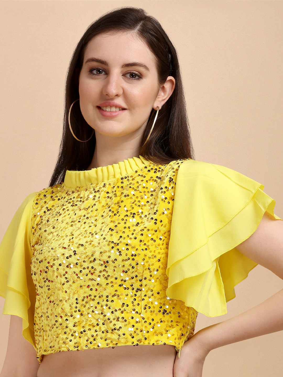 

Paralians Yellow Velvet Crop Top