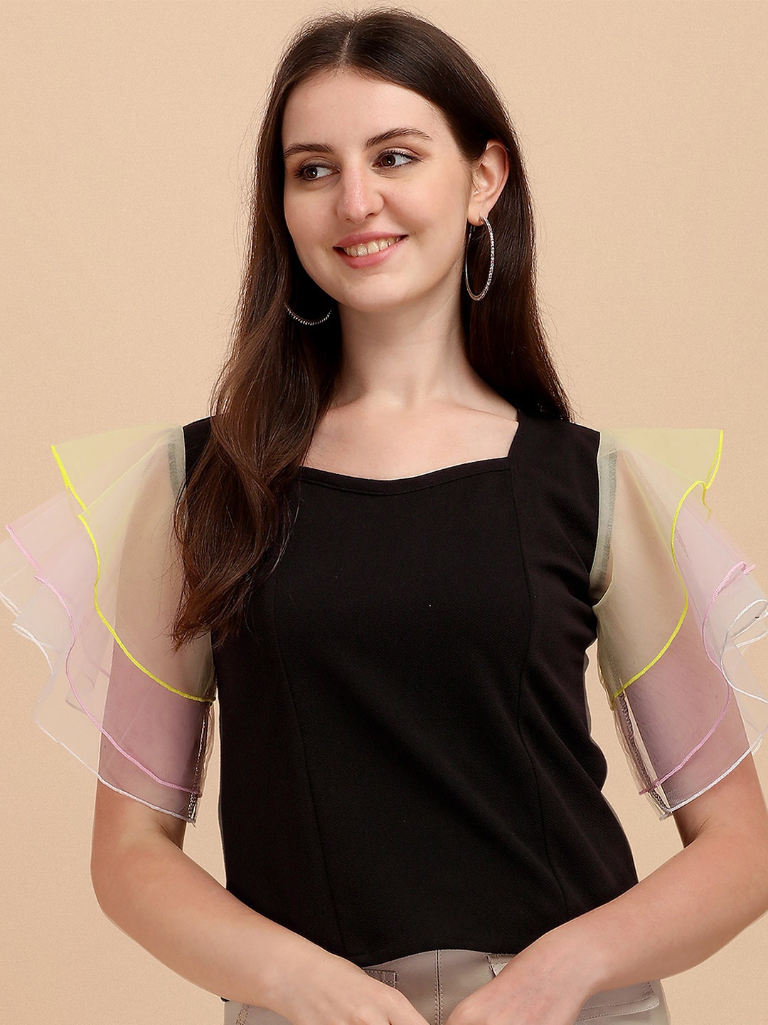 

Paralians Women Black & Yellow Solid Top