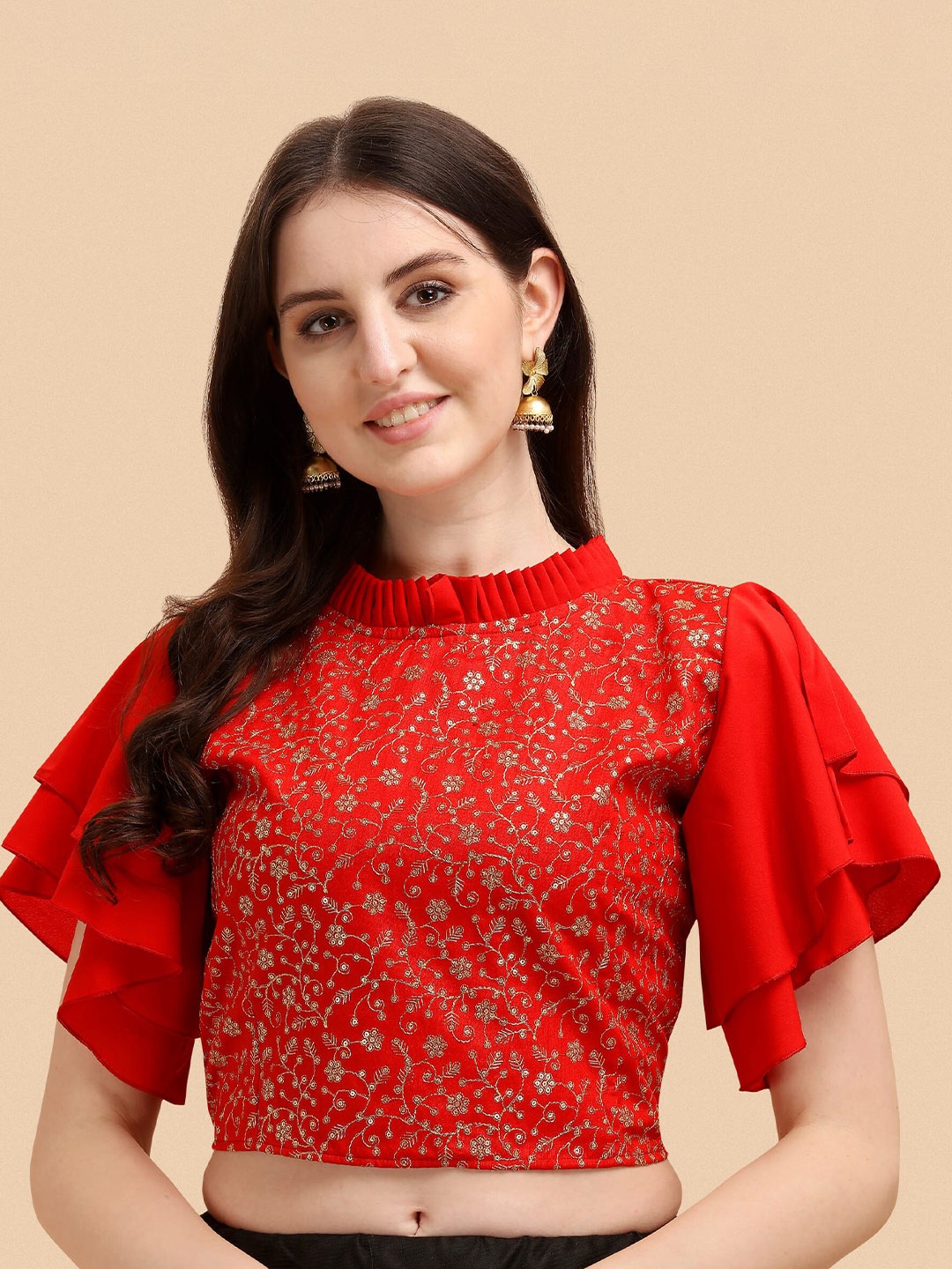 

Paralians Red Floral Embellished Crop Top