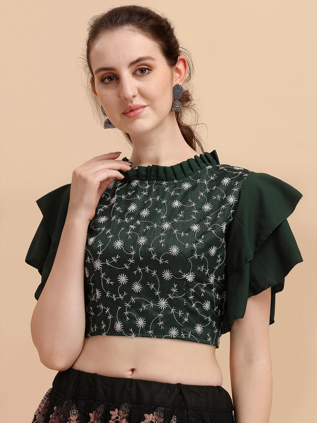

Paralians Green Floral Print Crop Top