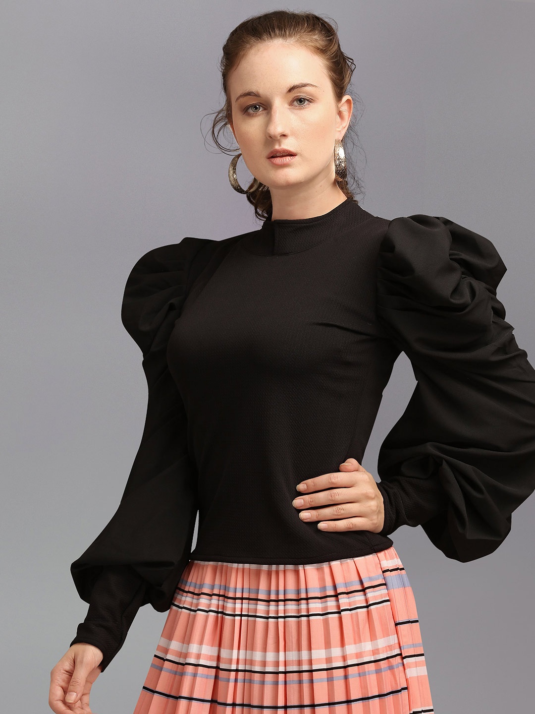 

Paralians Black Solid High Neck Top