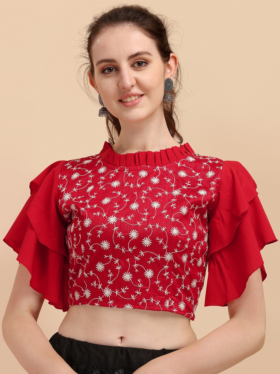 

Paralians Red Floral Crop Top