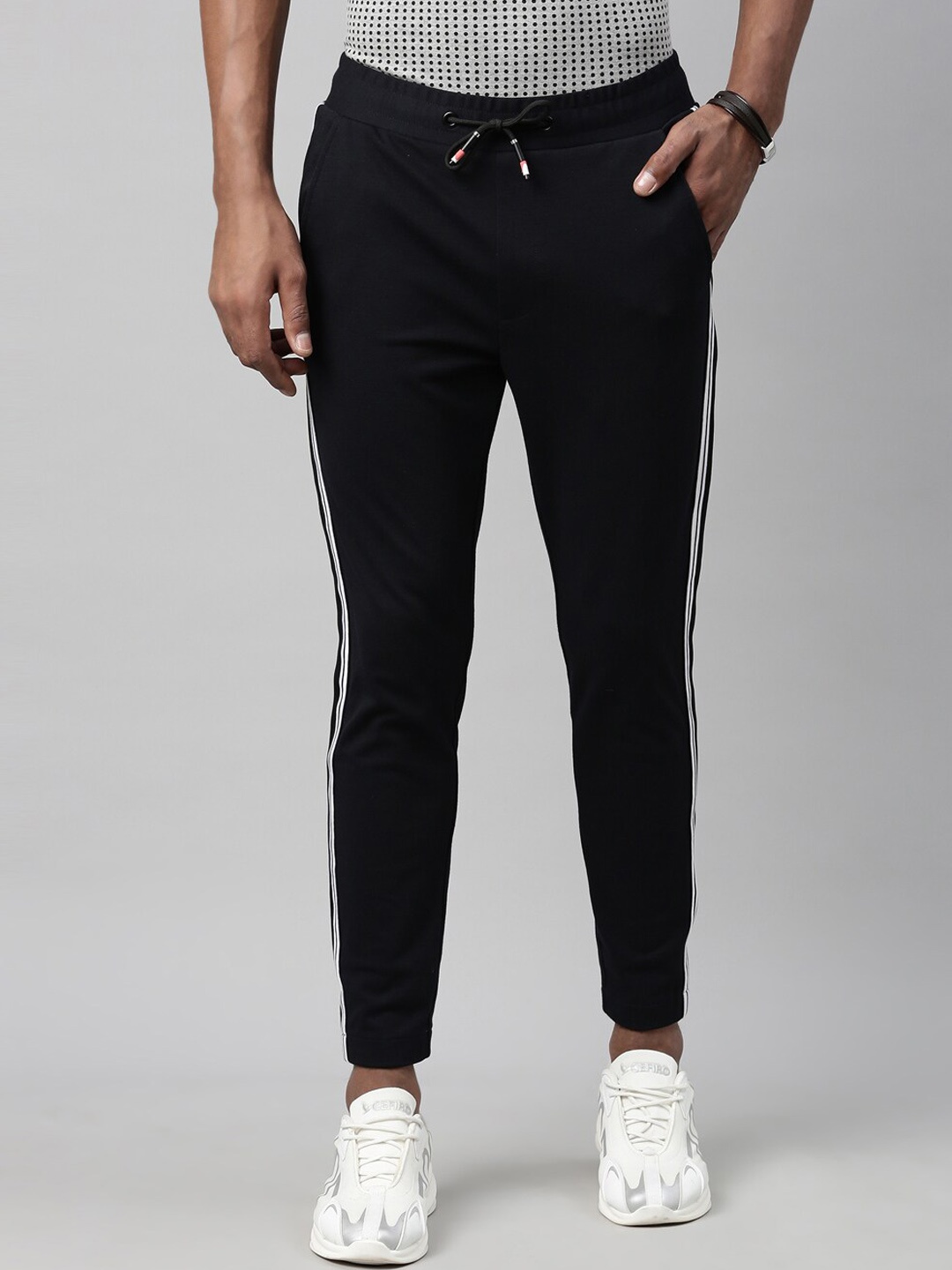 

Breakbounce Men Black Striped Slim Fit Joggers Trousers