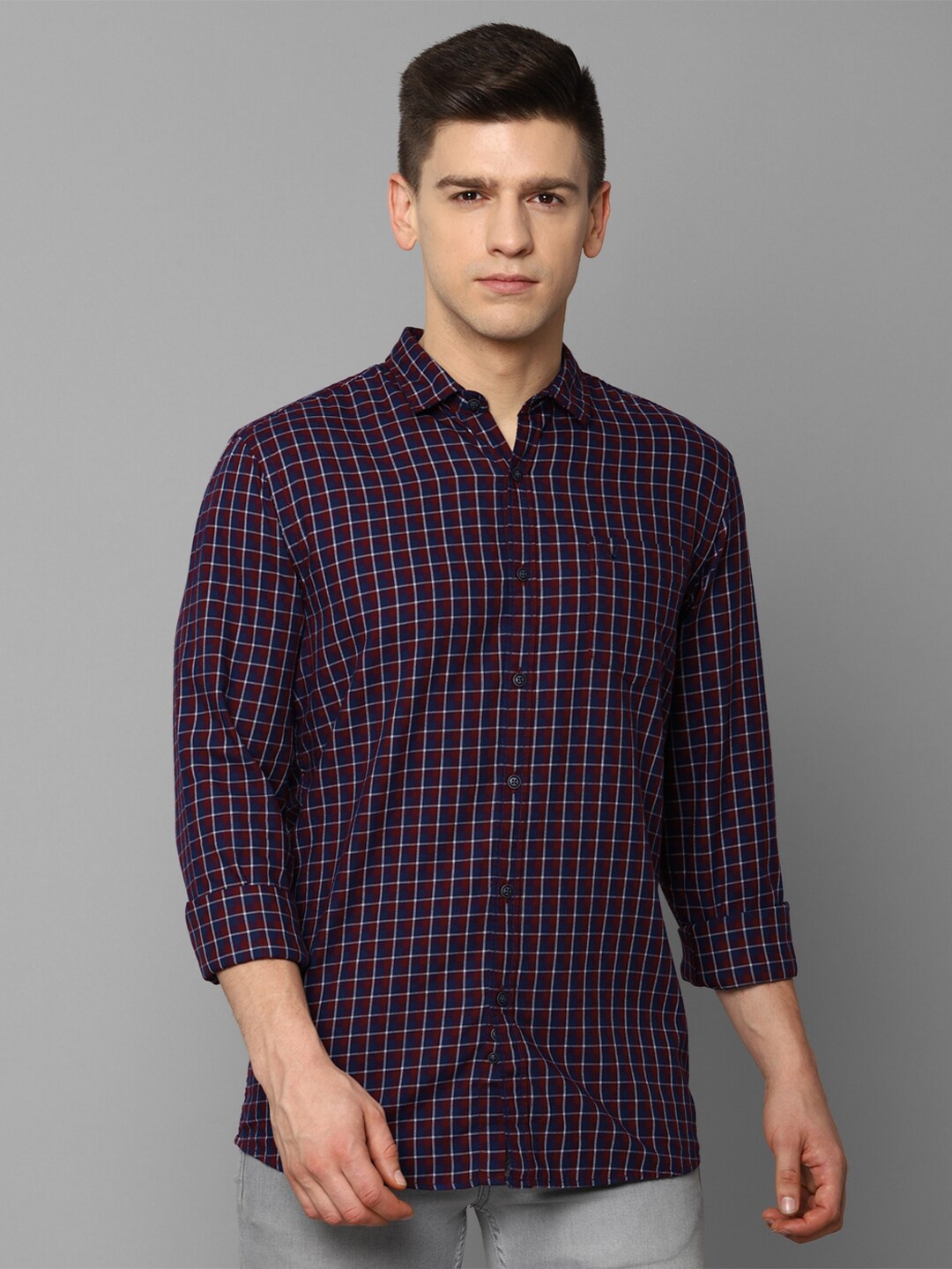 

Allen Solly Sport Men Purple Grid Tattersall Checks Checked Casual Shirt