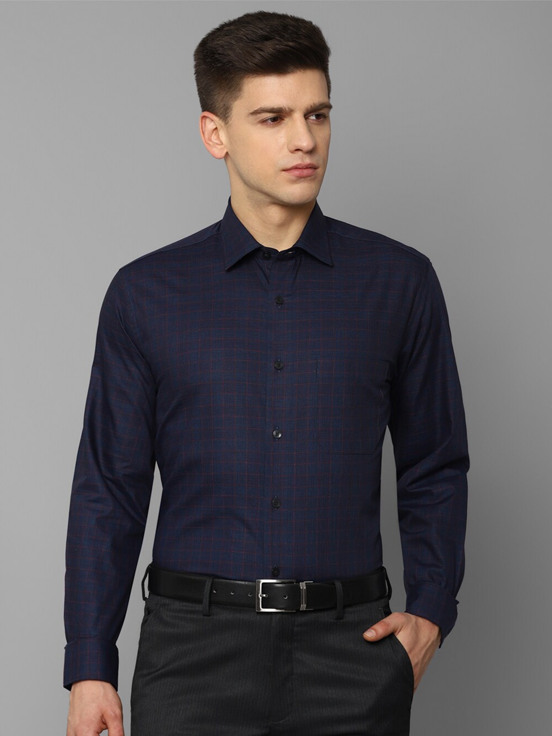 

Louis Philippe Men Navy Blue Slim Fit Checked Formal Shirt
