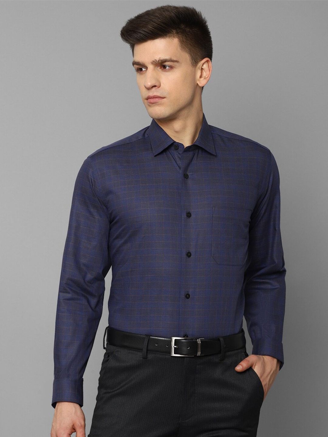 

Louis Philippe Men Navy Blue Slim Fit Checked Cotton Formal Shirt