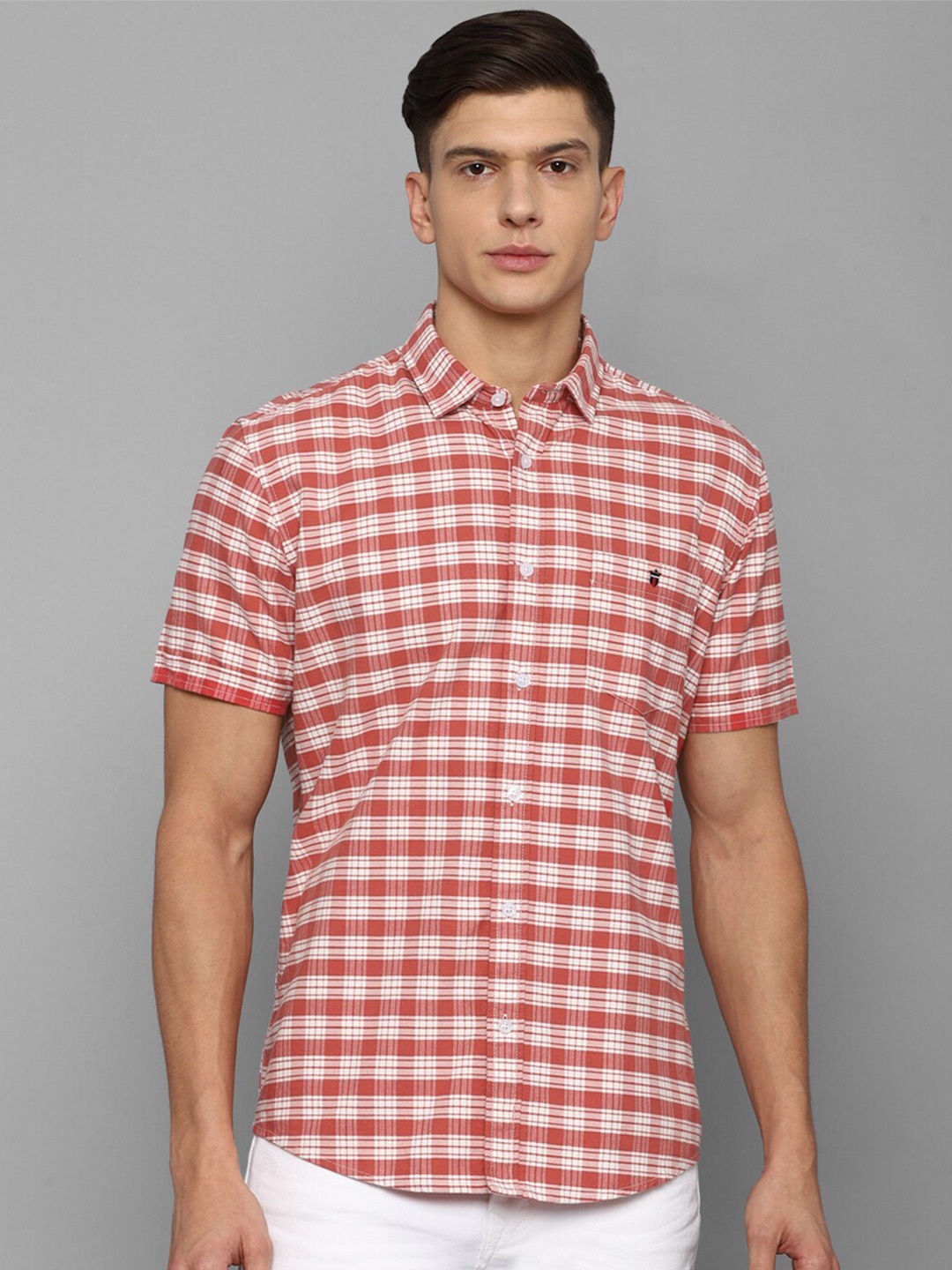 

Louis Philippe Jeans Men Red Slim Fit Checked Casual Shirt