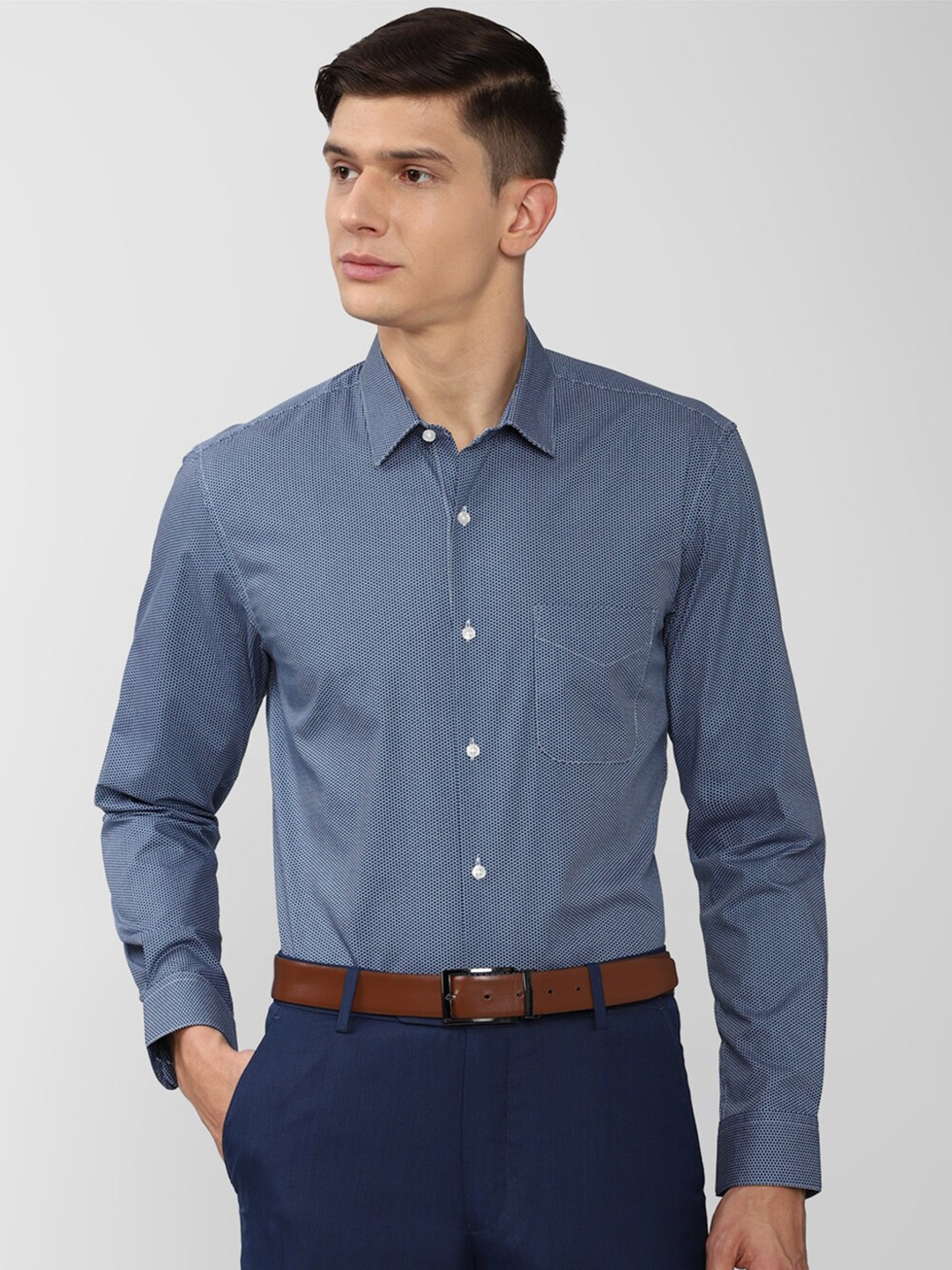 

Peter England Men Navy Blue Printed Formal Shirt