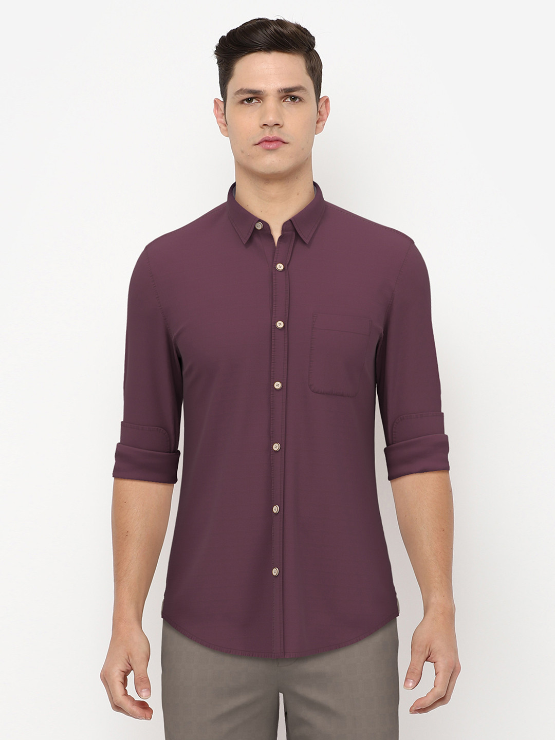 

Peter England Casuals Men Burgundy Slim Fit Pure Cotton Casual Shirt