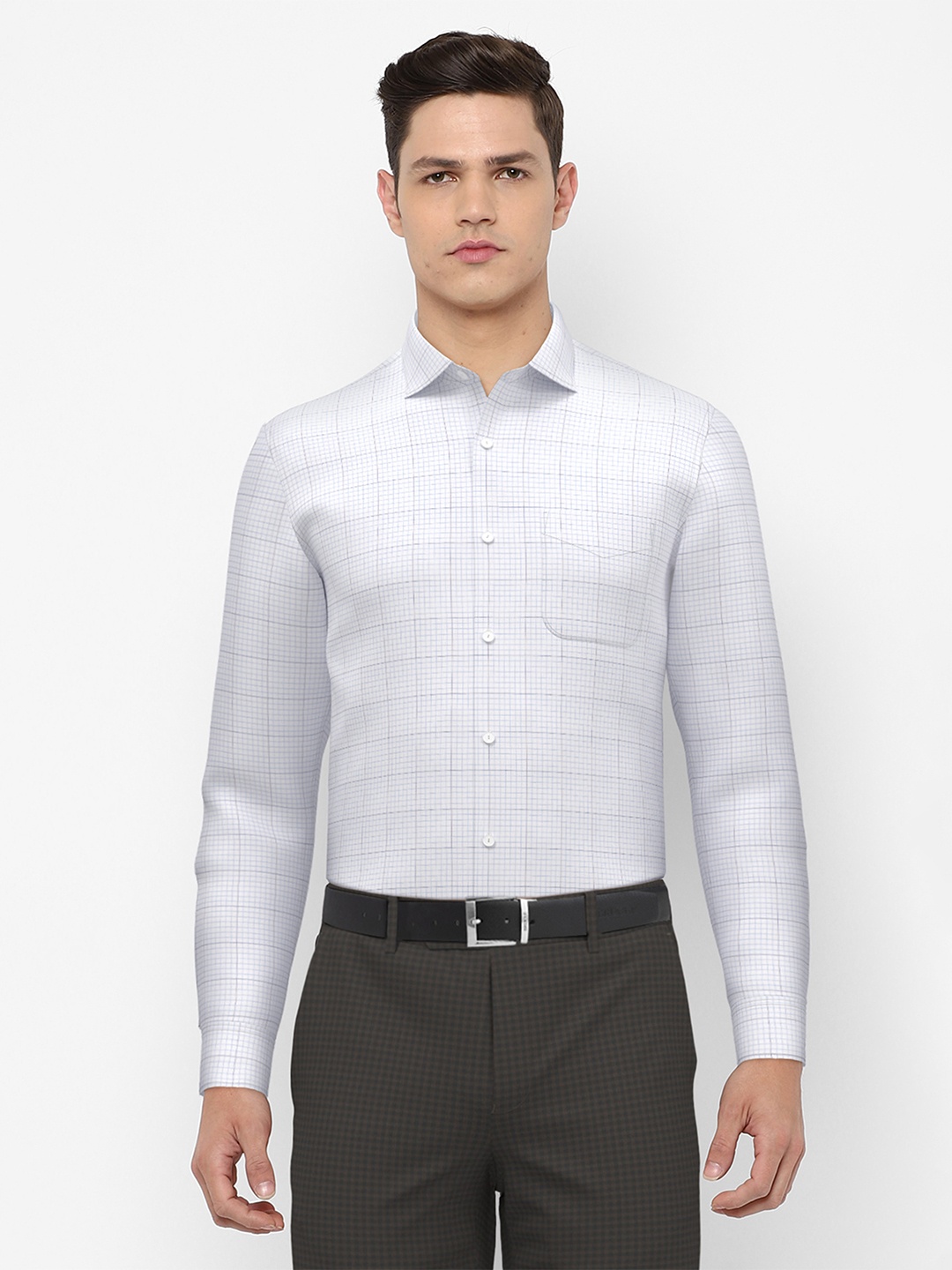 

Peter England Elite Men White Slim Fit Checked Formal Shirt 100% Cotton
