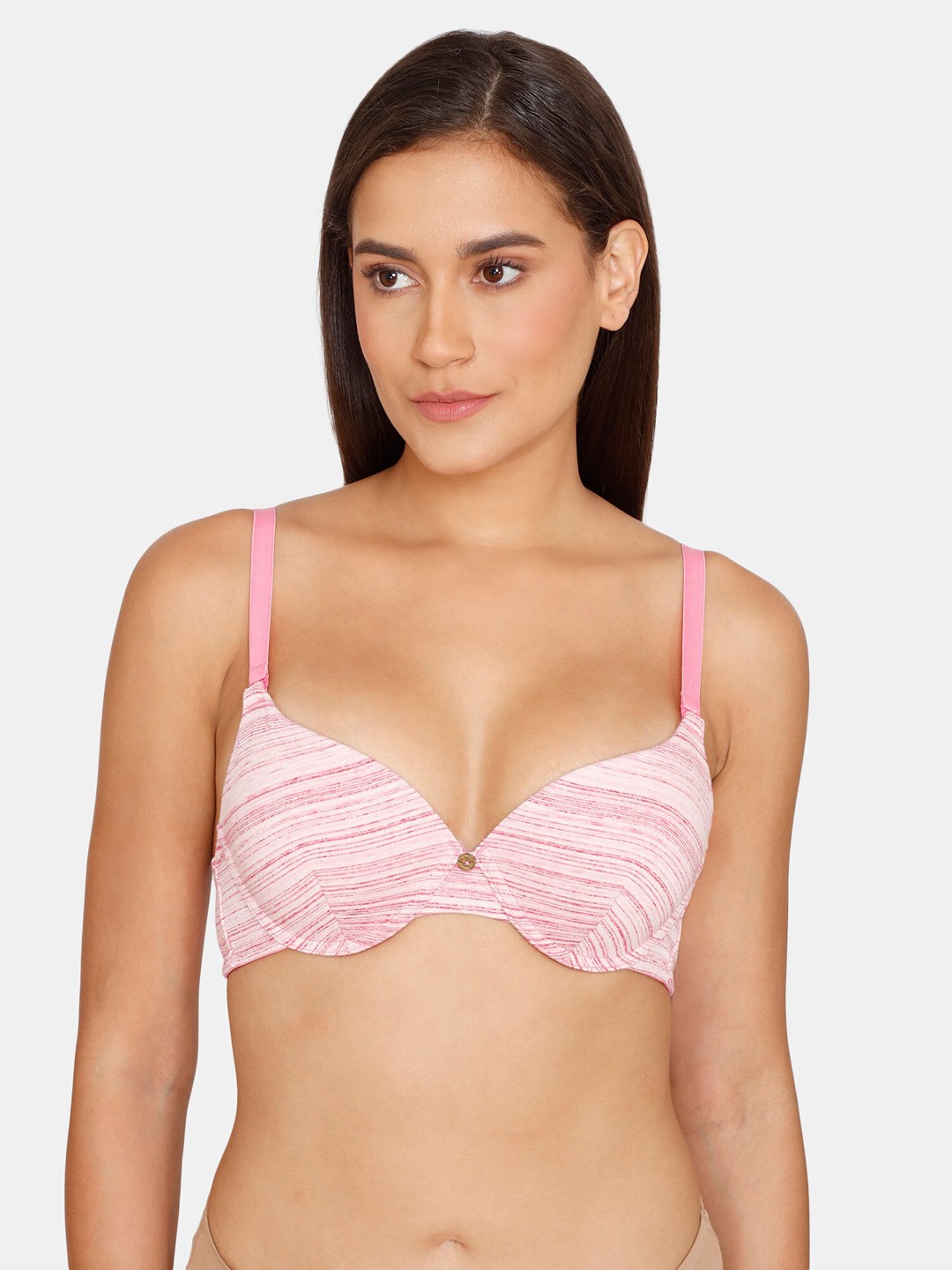 

Zivame Pink Striped Push-Up Bra - Underwired Lightly Padded