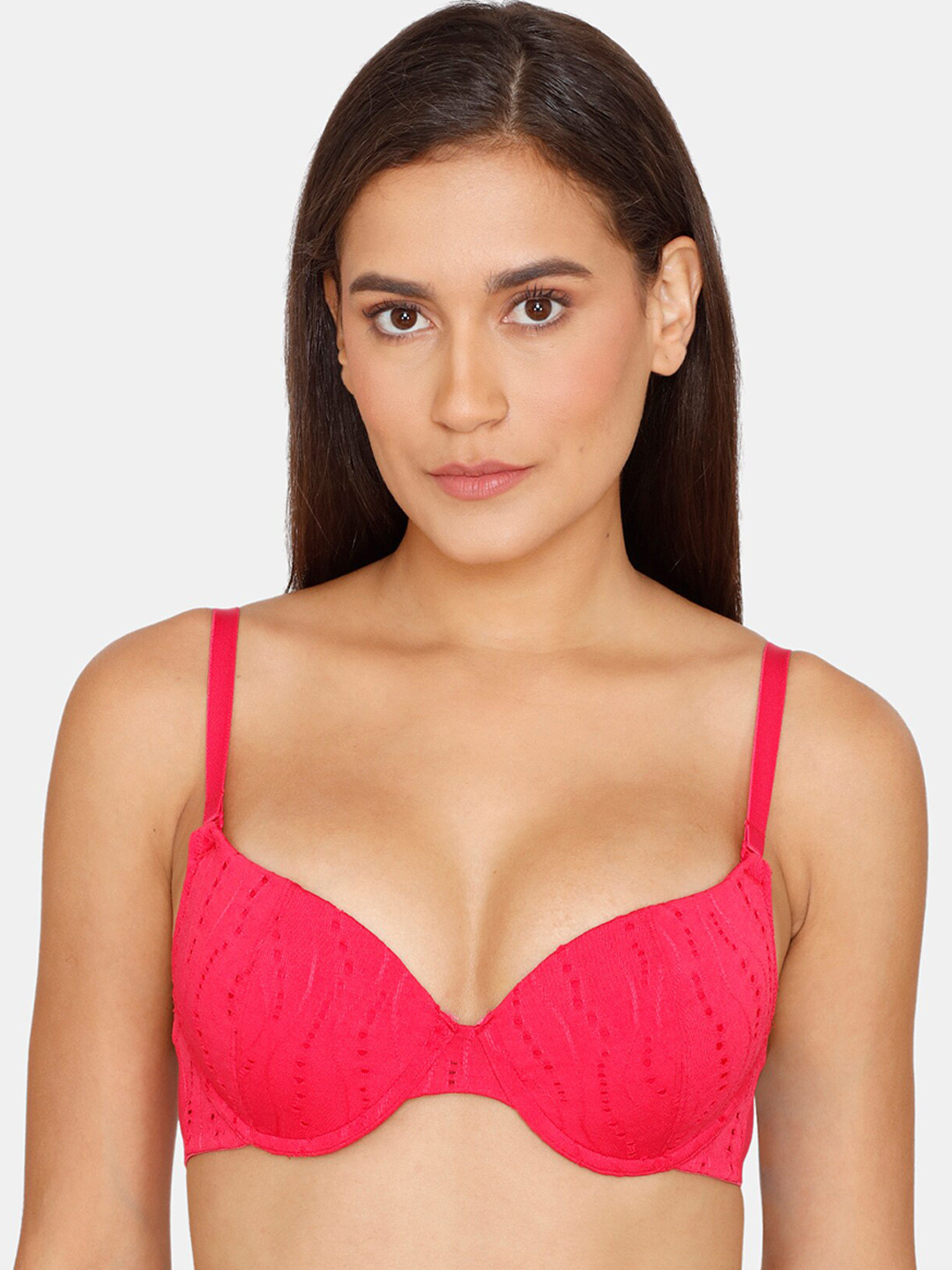 

Zivame Pink & Pink Abstract Bra Underwired Lightly Padded 95% Cotton