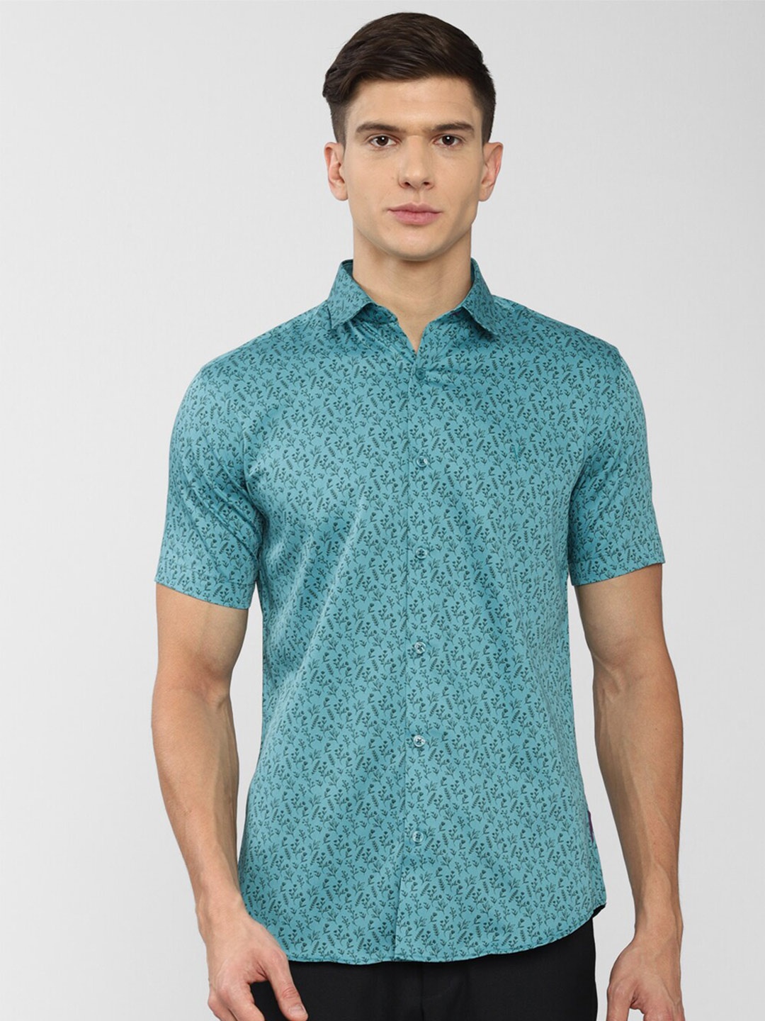 

V Dot Men Blue Slim Fit Floral Printed Formal Shirt