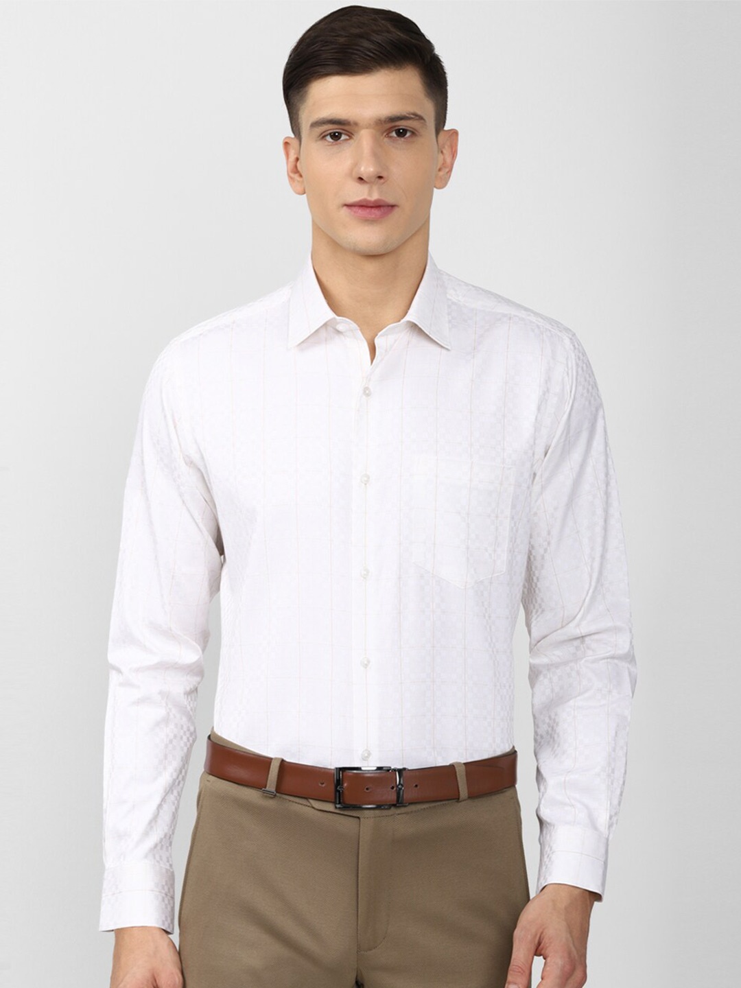 

Van Heusen Men White Grid Tattersall Checks Checked Regular Fit Cotton Formal Shirt