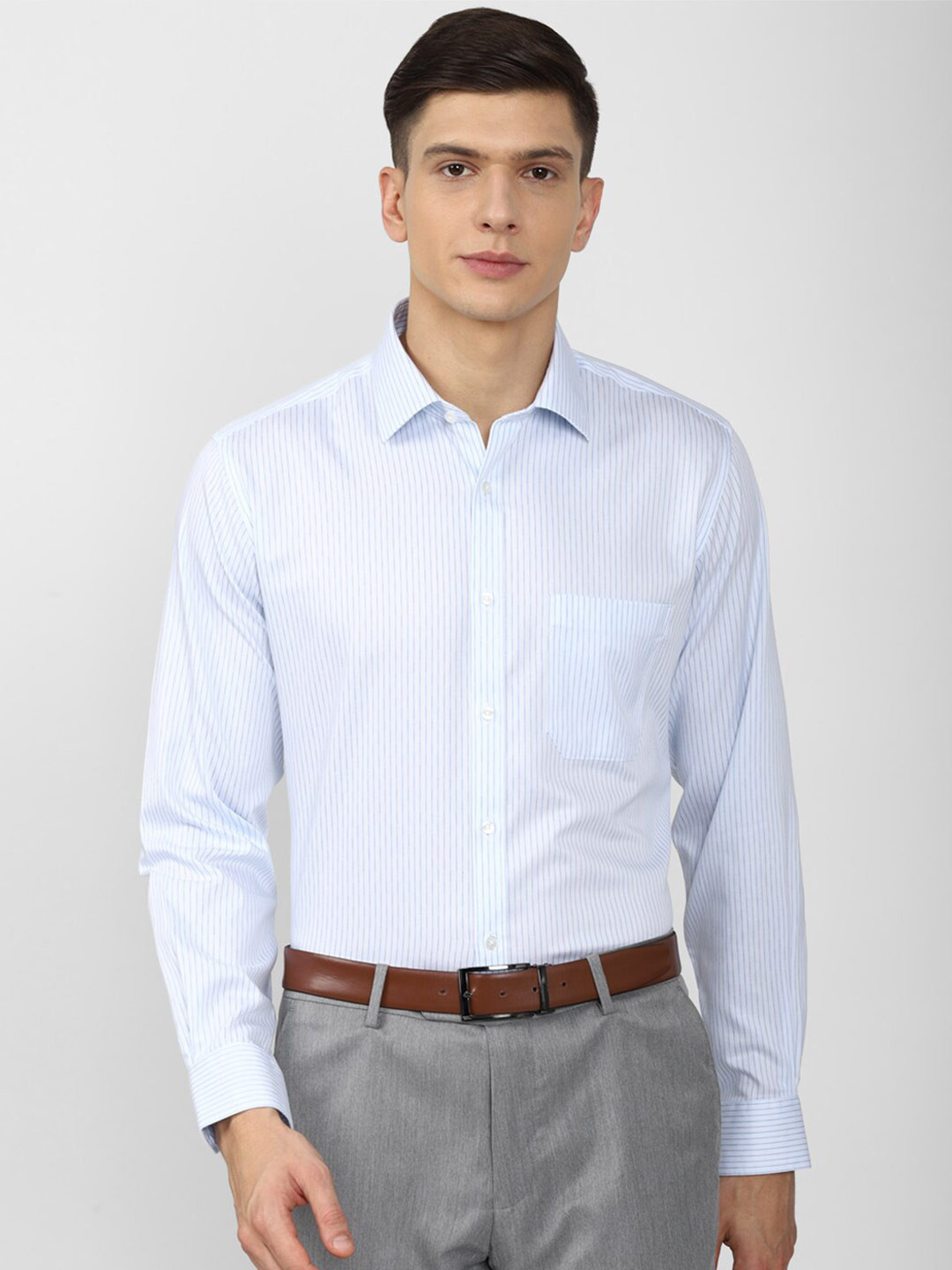 

Van Heusen Men Blue Striped Pure Cotton Formal Shirt