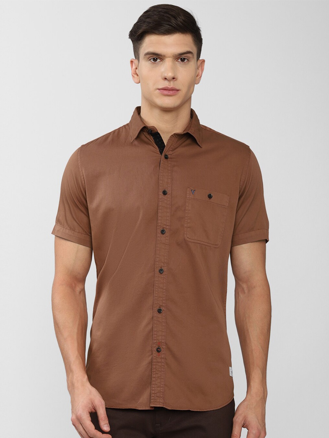 

VAN HEUSEN DENIM LABS Men Brown Slim Fit Cotton Casual Shirt