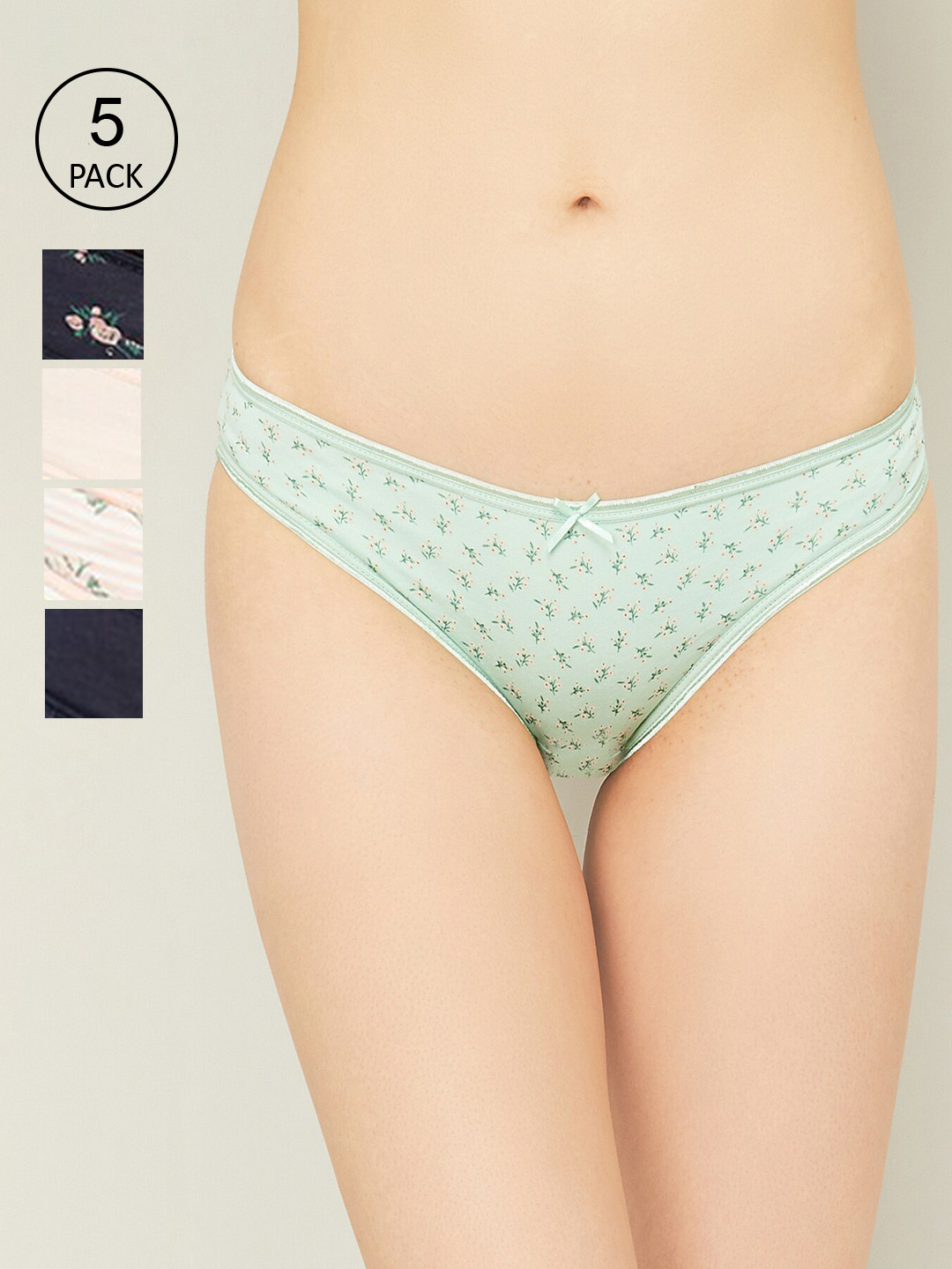 

Ginger by Lifestyle Women Pack of 5 Printed Bikini Briefs, Navy blue