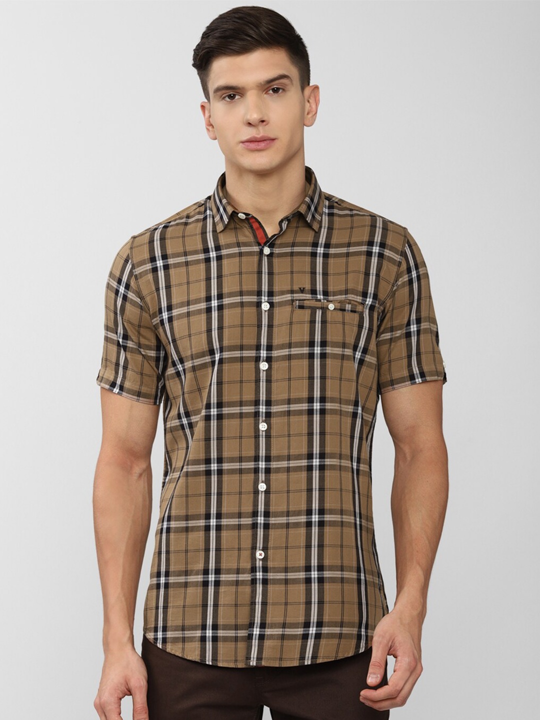 

Van Heusen Sport Men Brown Slim Fit Tartan Checked Pure Cotton Casual Shirt