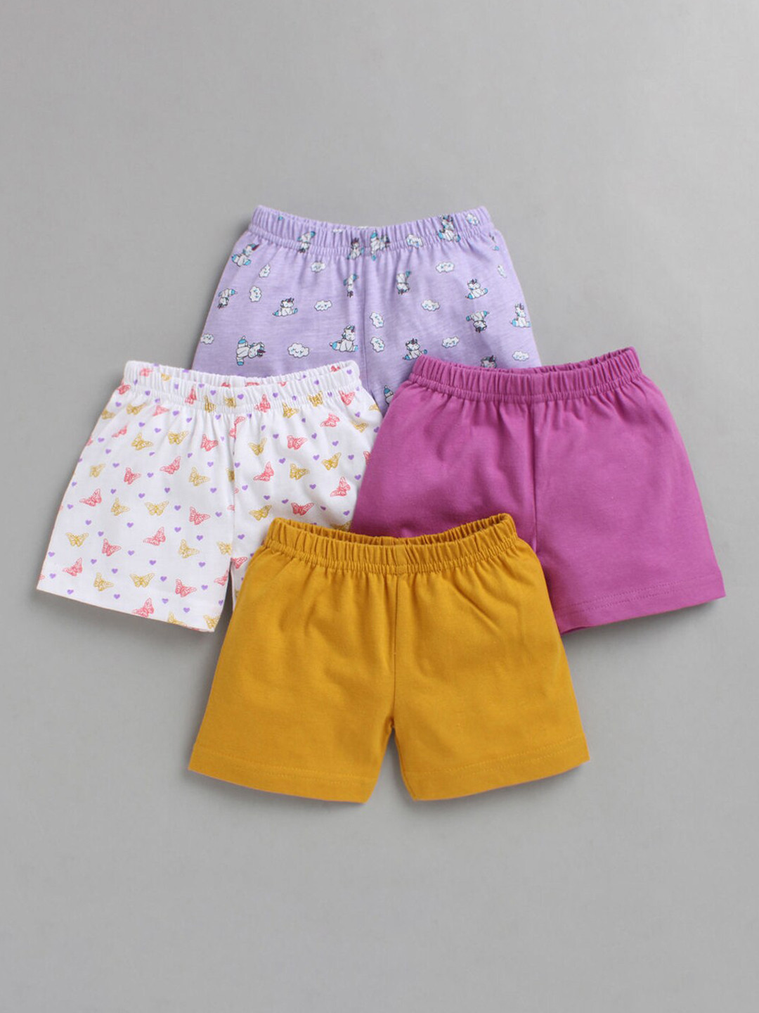 

Hopscotch Girls Multicoloured Set Of 4 Printed Cotton Hot Pants Shorts, Multi