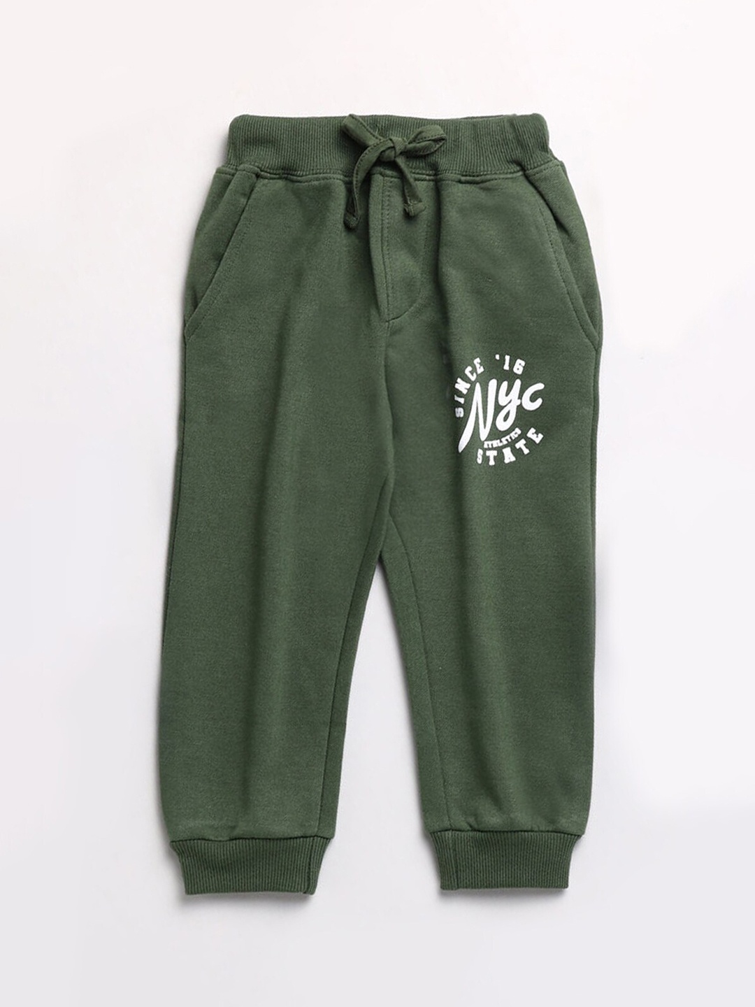 

Hopscotch Boys Green Printed Track Pants