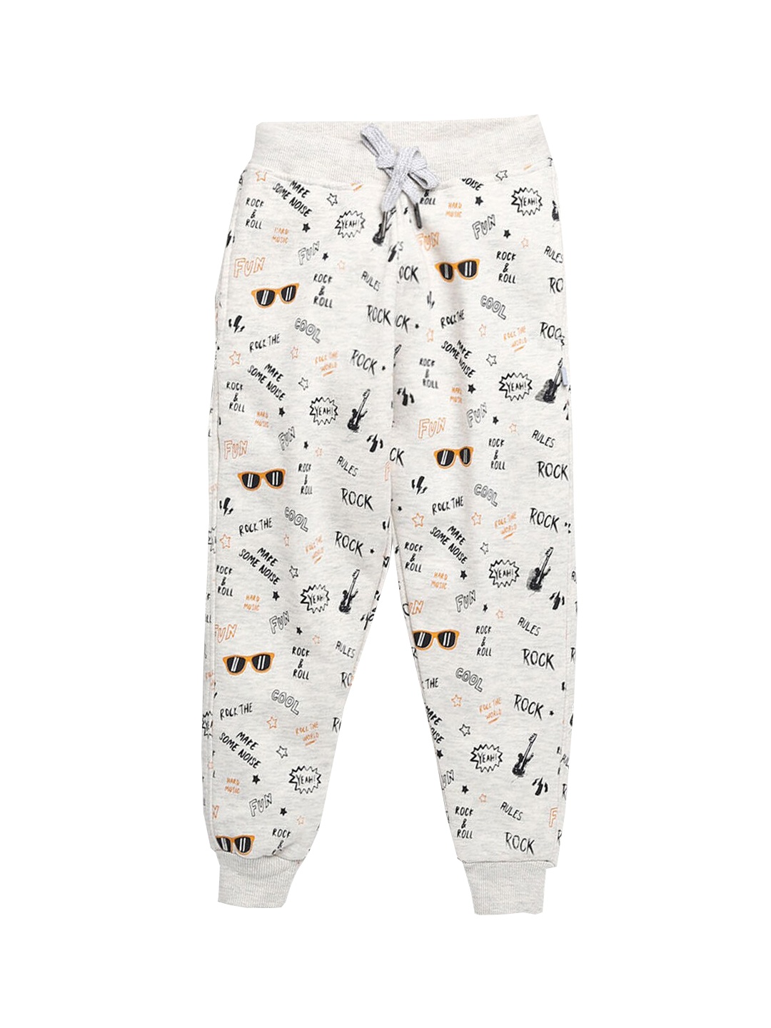 

Hopscotch Boys Grey & Black Printed Pure Cotton Track Pants