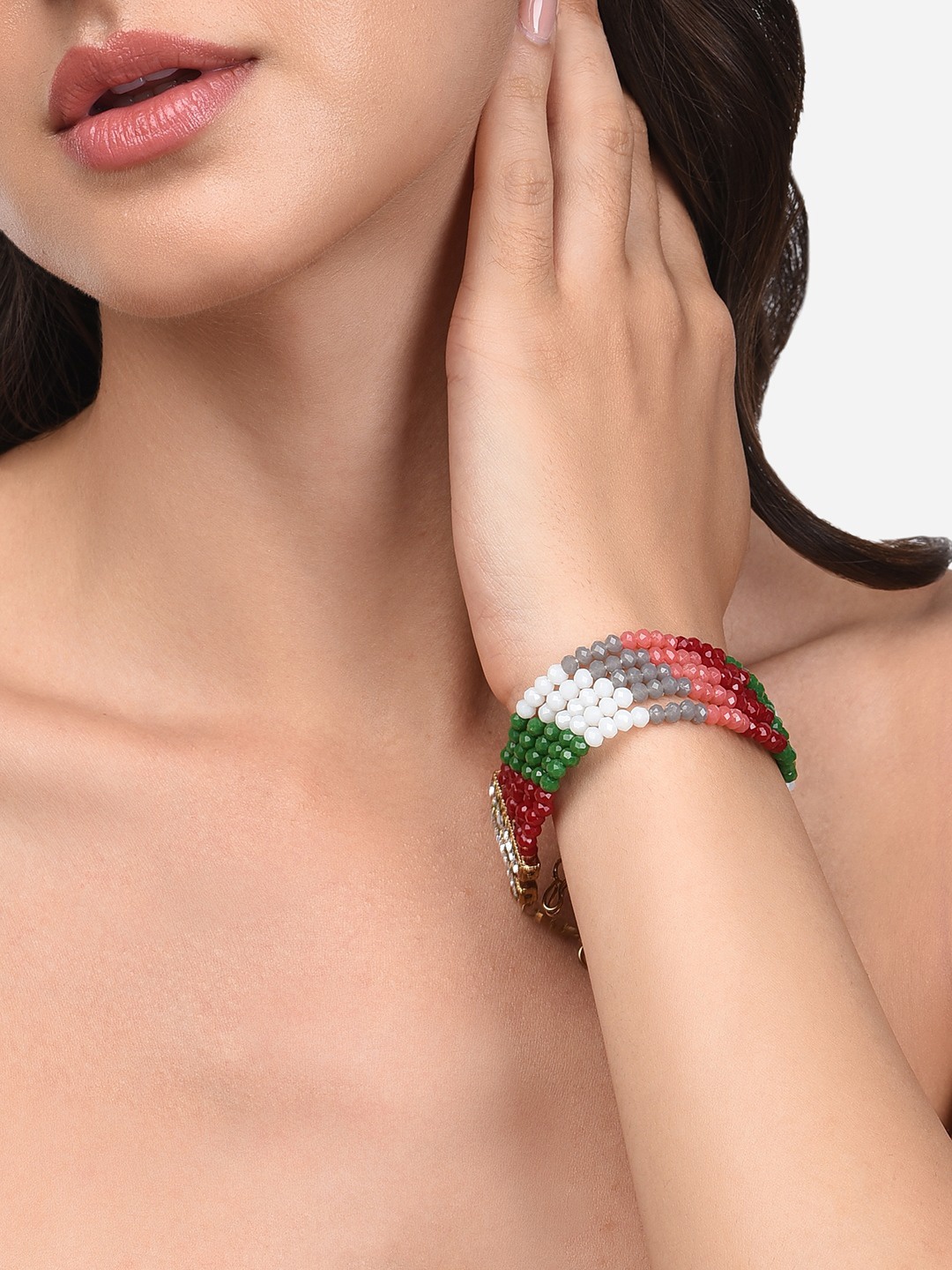 

Zaveri Pearls Women Multicoloured Gold-Plated Wraparound Bracelet, Multi