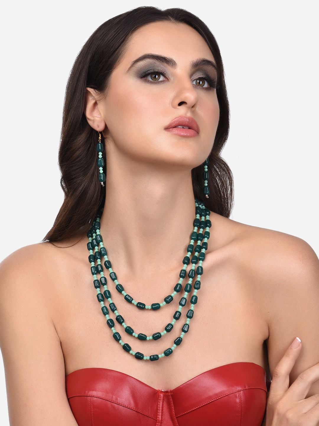 

Zaveri Pearls Green Gold Plated Artificial Beads Jewellery Set