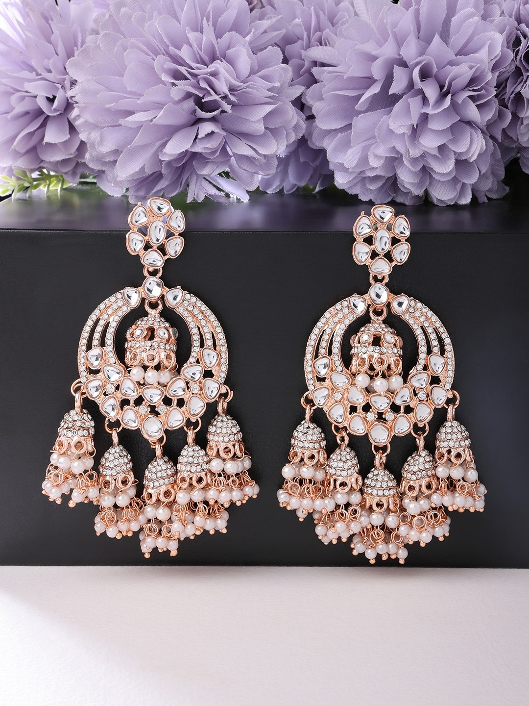 

Zaveri Pearls Rose Gold Contemporary Jhumkas Earrings