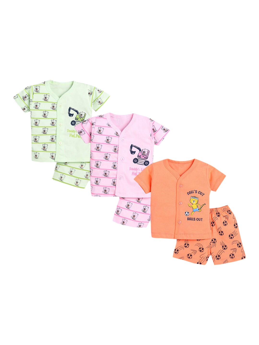 

Hopscotch Girls Set Of 3 Multicoloured Printed Night Suits, Multi