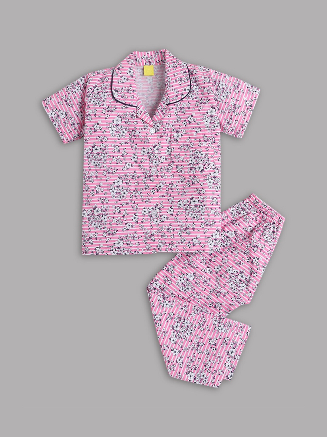 

Hopscotch Girls Pink & Blue Floral Printed Nightsuit