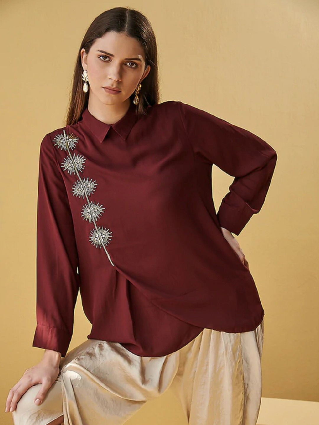 

CHIQUE Women Red Overlap Casual Shirt